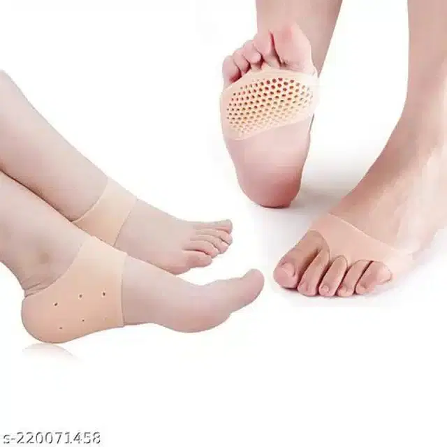 Moisturizing Silicon Gel Socks with Foot Pad, Beige, Set of 2