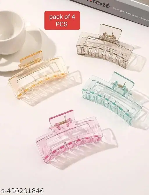 Plastic Hair Clutcher for Women & Girls, Pack of 4 (Multicolor)
