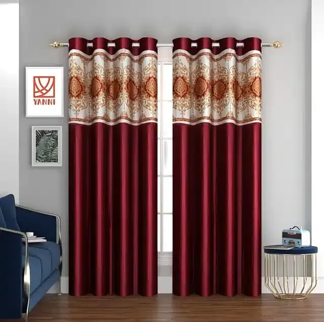 Polyester Room Darkening Window Curtains, Pack of 2, Maroon, 5 feet