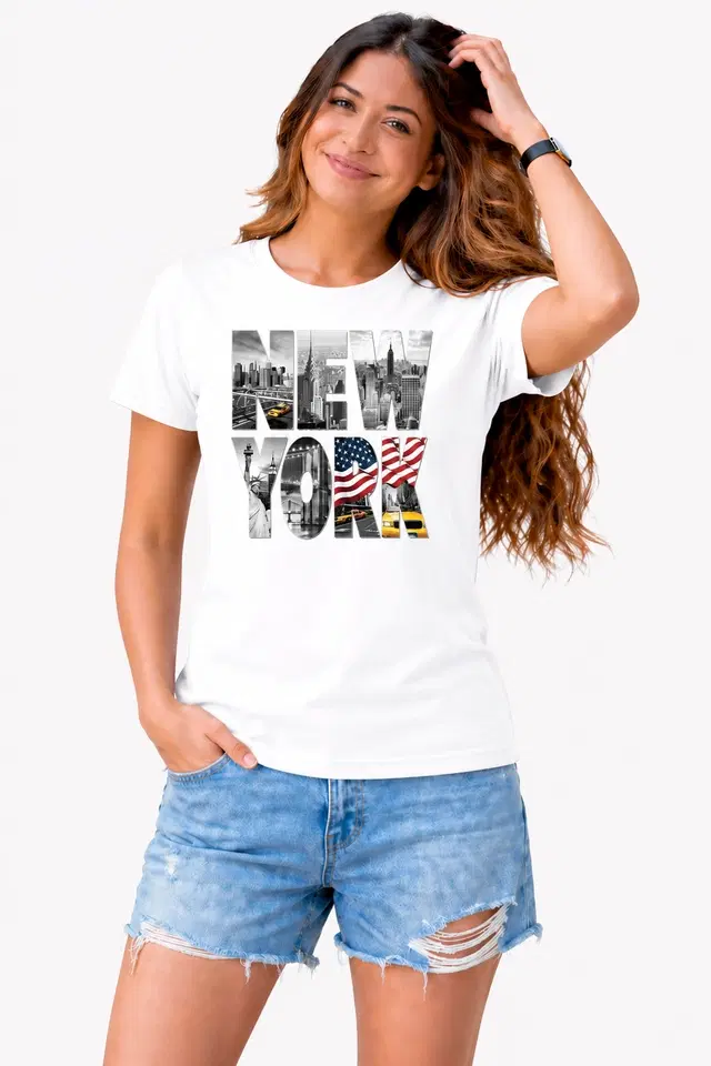 Cotton Blend Tshirts for Women (White, S)