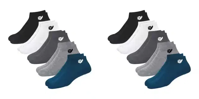 Cotton Ankle Socks for Men, Set of 10 (Multicolor)