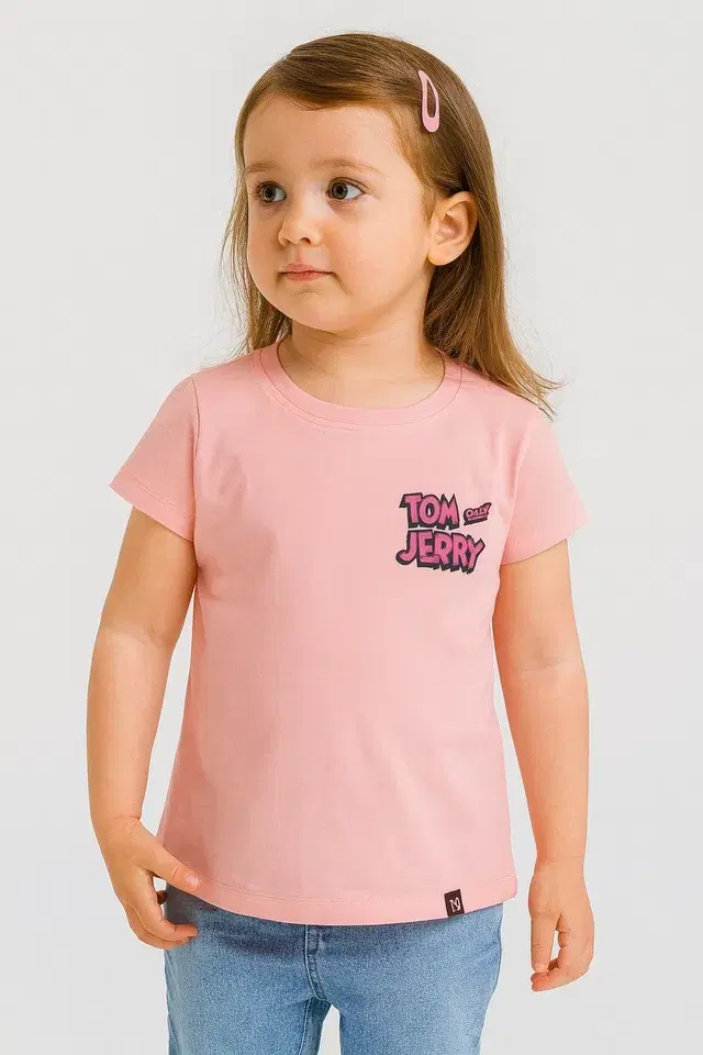 Cotton Tom & Jerry Printed Top for Girls, Pink (7-8 Years)