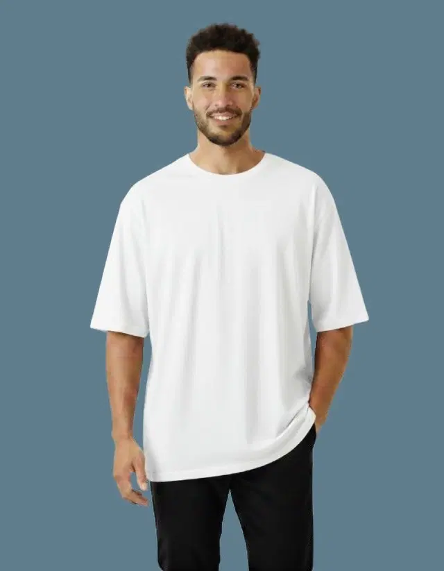 Cotton Blend Round Neck T-shirt for Men, White (M)