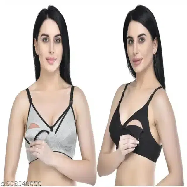 Polycotton Feeding Bra for Women, Pack of 2 (Assorted, XXL)