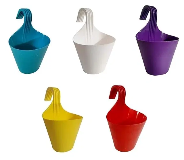 Plastic Hanging Plant Pots, Mulitcolor, Pack of 5