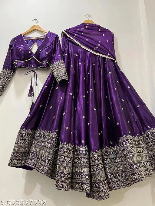 Embroidered Lehenga Choli for Women (Purple, Semi Stitched)