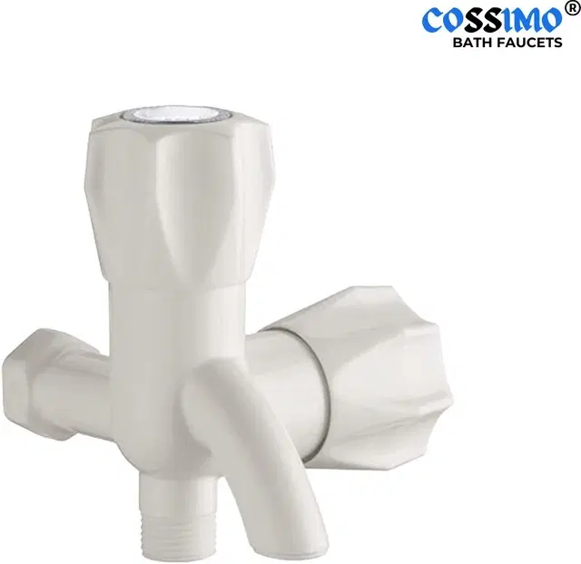 Plastic 2-in-1 Bib Cock Taps Faucet with Wall Flange, White, Set of 1