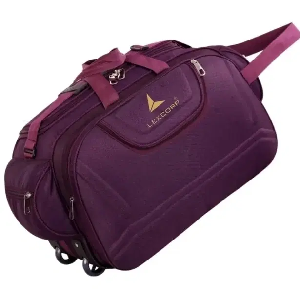 Polyester Solid Color Trolley Duffel Bag with Wheels, Plain Design, Purple [60 L]