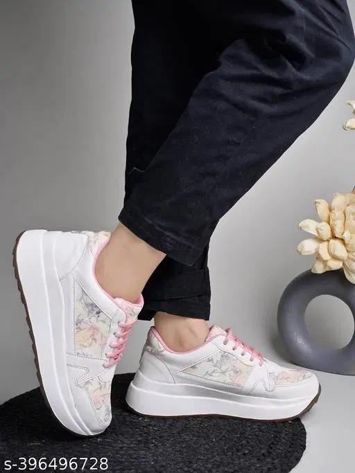 Solid Synthetic Sneakers for Women (Pink, IND-3)