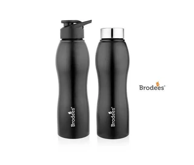 Brodees Meghapushp Stainless Steel Bottle, Set Of 2 Pcs, 1000 ml Of Each, Black, A-43