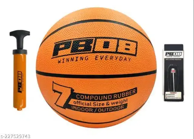 Rubber Basketball, Size 7 with Inflation Needle & Air Pump, Multicolor, Set of 1