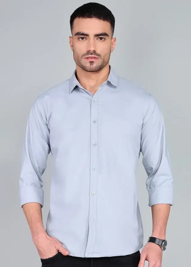 Cotton Blend Shirts for Men, Grey (M)
