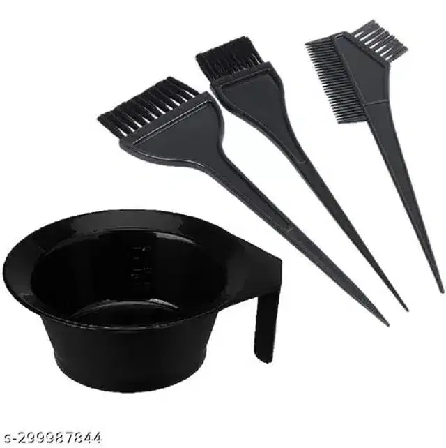 Plastic Hair Dye Bowl with 3 Pcs Brushes, Black, Set of 2