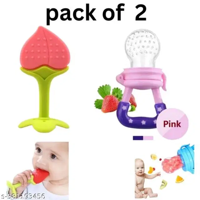 Silicone Teether with Fruit Nibbler, Multicolor, Set of 2