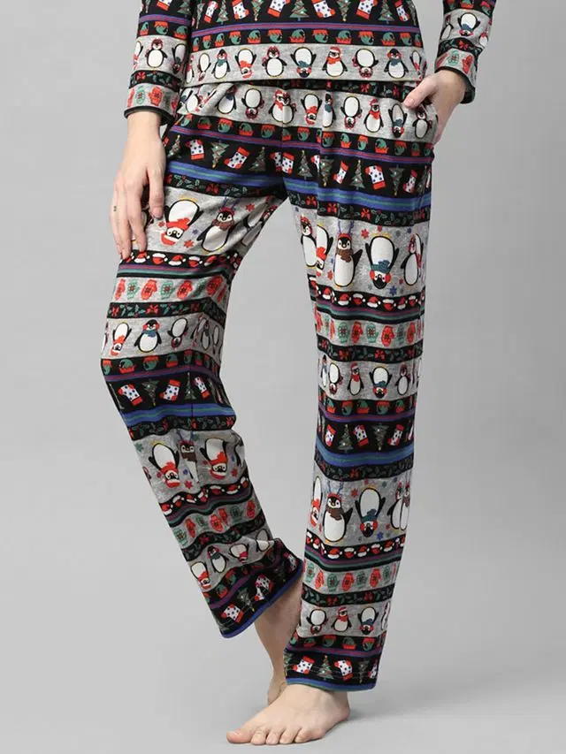 Rigo Women Printed Pyjama with Side Pocket (Grey, 30)