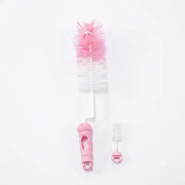Combo 2-in-1 baby bottle and nipple cleaning brush set featuring a long handle for cleaning bottles and a smaller brush for nipples (Assorted any 1)
