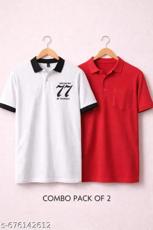 Cotton Blend Printed T-shirt for men, White & Red (3XL) Pack of 2