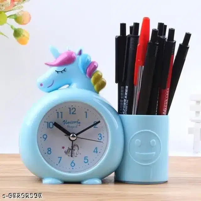 Alarm Clock with Attached Pen Stand, Blue