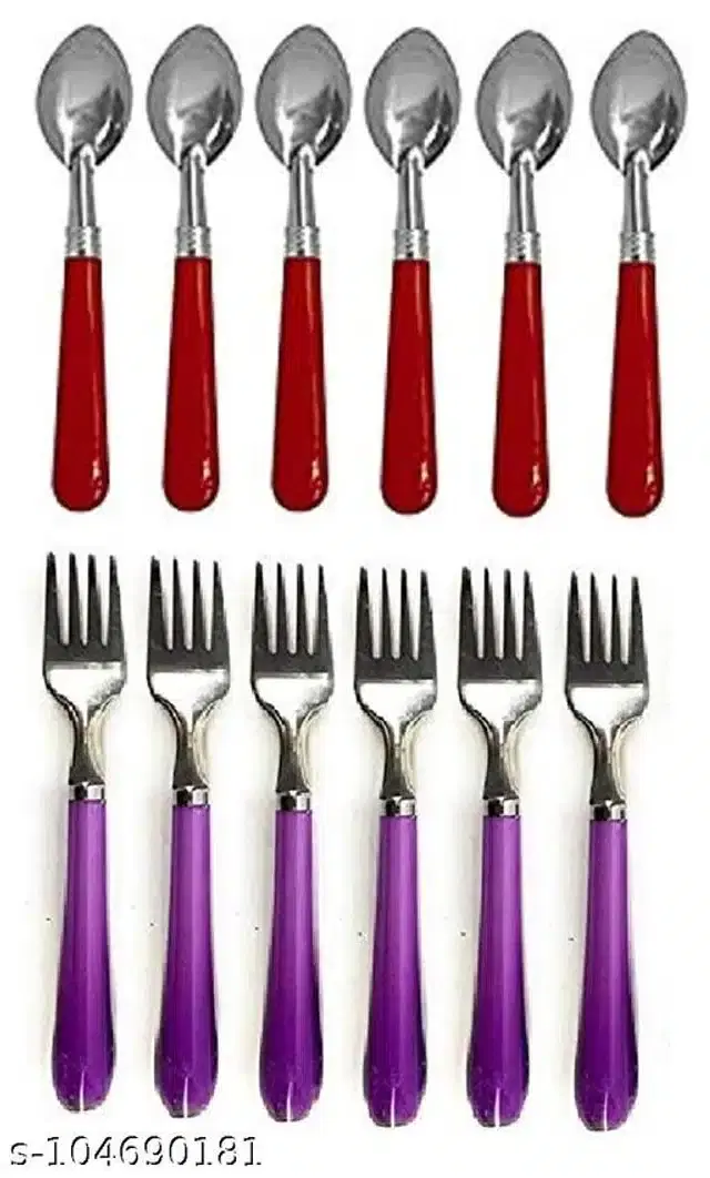 Stainless Steel 6 Pcs Forks with 6 Pcs Spoons, Multicolor, Set of 2