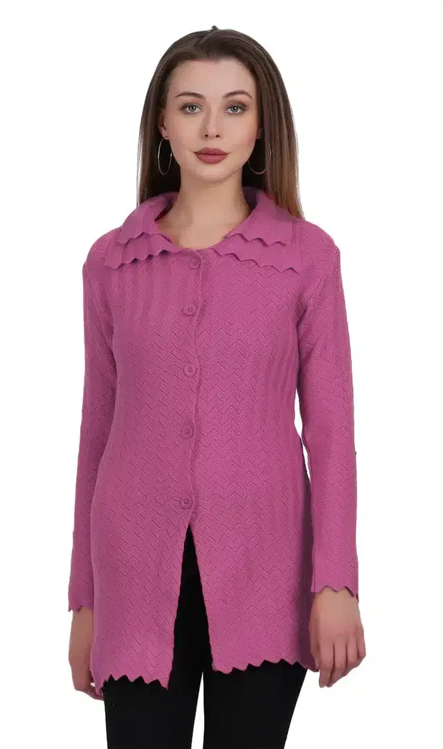 Full Sleeves Cardigan for Women (Pink, M)