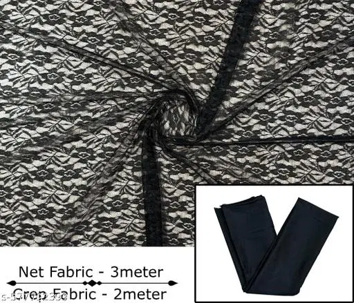 Crepe Un Stitched Dress & Gown Material,  Black  (Un Stitched)