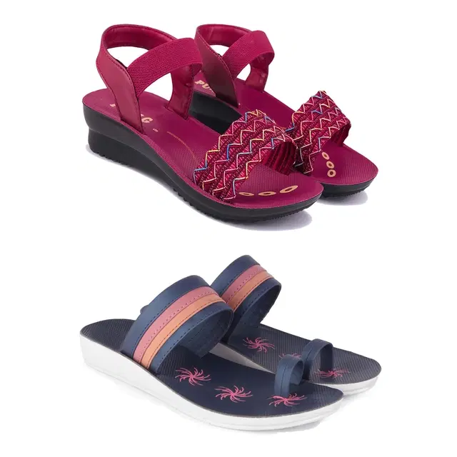 Combo of Flats & Sandals for Women, Set of 2 (Multicolor, 6)
