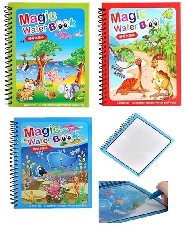 Reusable Quick Dry Water Painting Book with Doodle Pen for Kids, Multicolor, Pack of 3