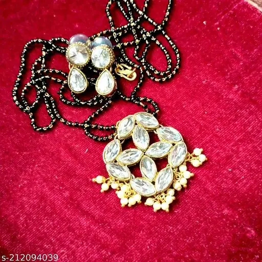 Alloy Mangalsutra With Earring for Women, Black