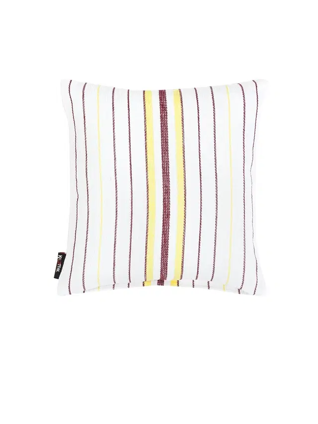 Cotton Cushion Cover, White & Purple, 14x14 inches