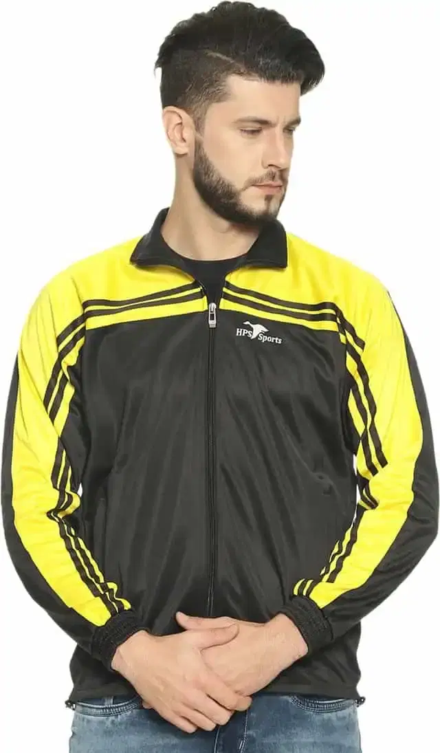 HPS Sports Full Sleeve Colorblock, Striped mens Jacket (Yellow, S) (HP0447)
