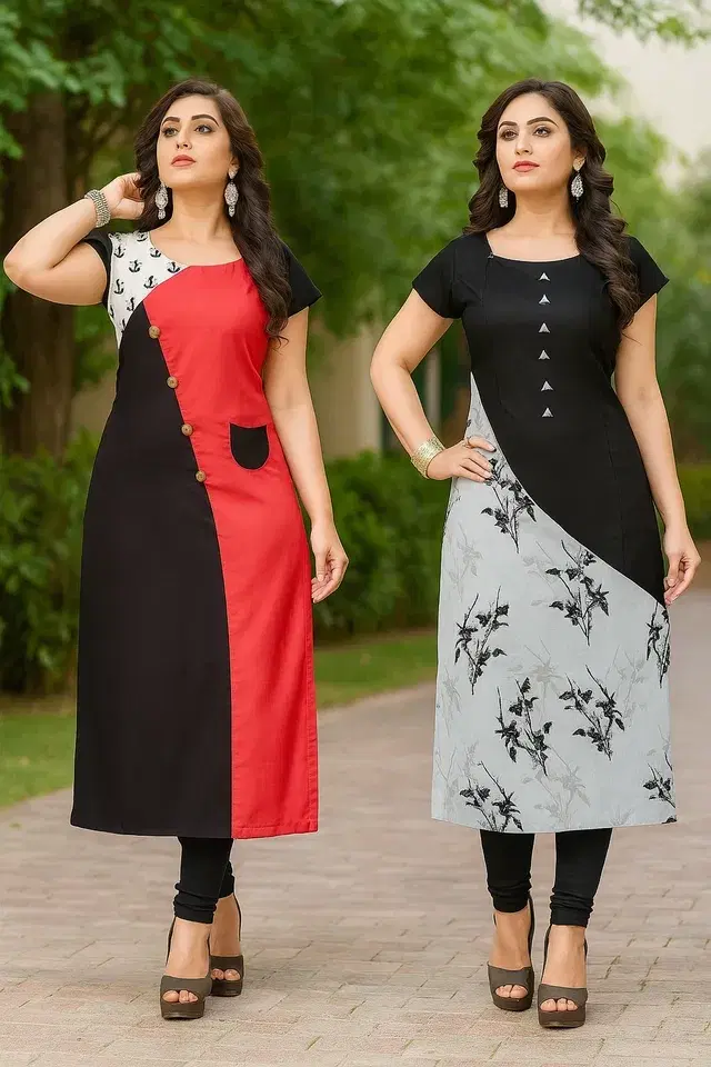 Printed Kurti for Women, Multicolor (L)