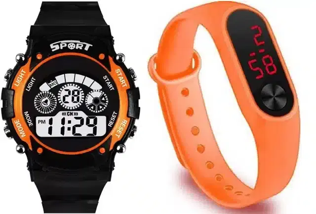 Digital Watch for Kids, Pack of 2 (Black & Orange)