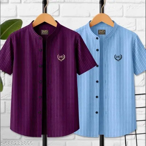 Self Design Cotton Blend Mandarin Neck T-Shirt for Boys (Purple, 12-13 Years)