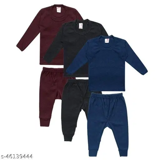 Polycotton Thermal Set for Kids, Set of 3 (Multicolor, 0-2 Months)