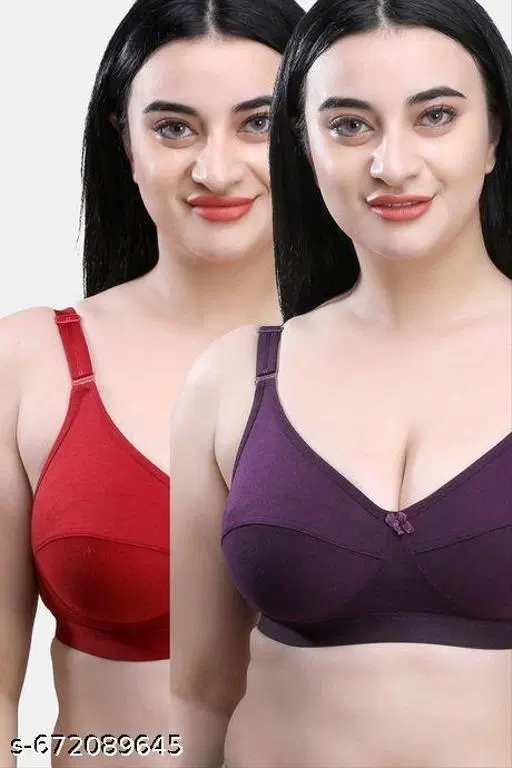 Hosiery Solid Bras for Women, Red & Purple, Pack of 2 (30B)