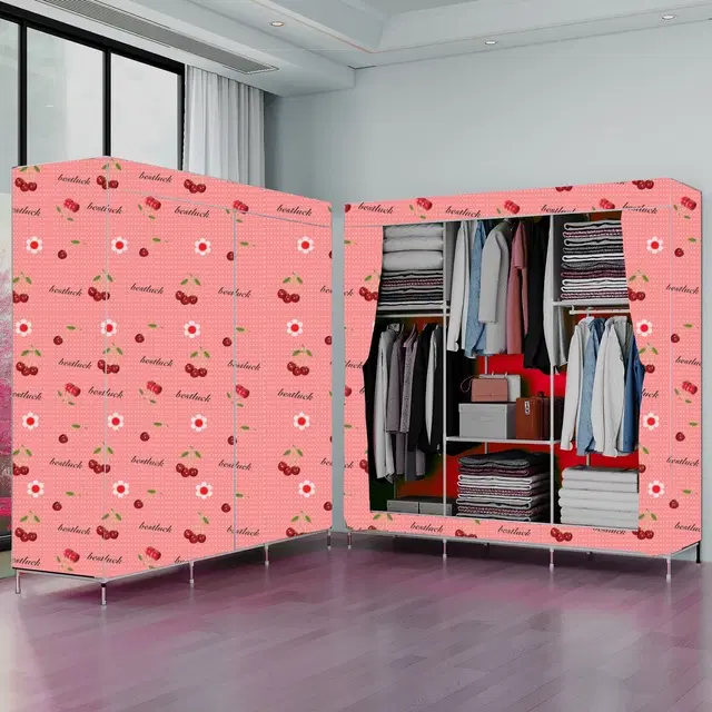 Plastic Printed Collapsible Wardrobe, Red
