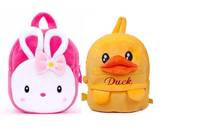 Heaven Decor Naughty And Duck Velvet Soft Plus Kidds School Bag Combo, A073