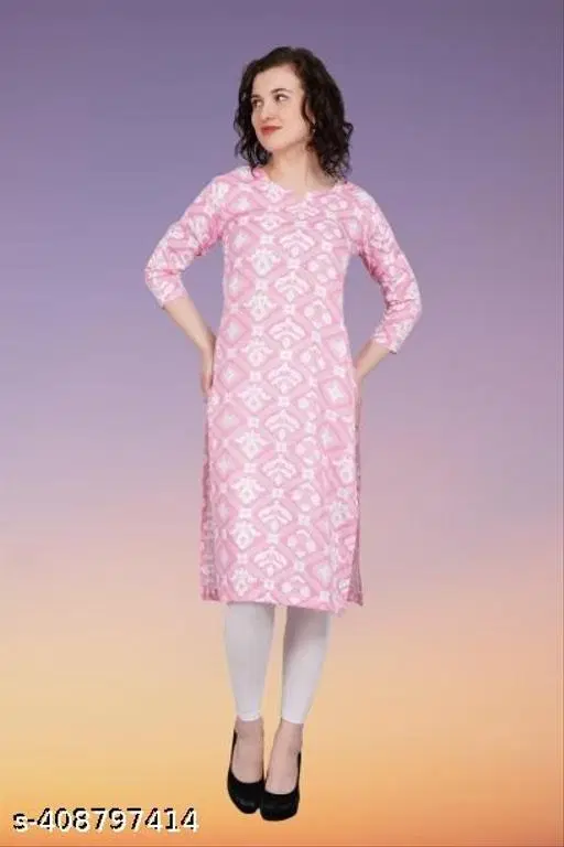 Polycotton Printed Kurti for Women, Pink (XXL)
