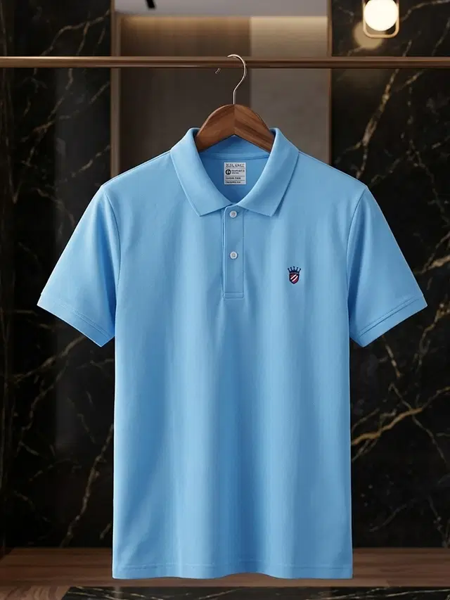 Solid Polo T-shirt for Men (Sky, L)
