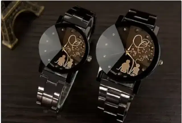 Couple Analog Watches, Pack of 2 (Black)