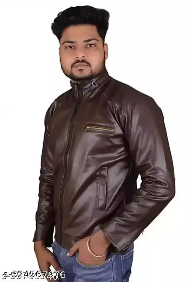 Synthetic Jacket for Men (Dark Brown, XL)