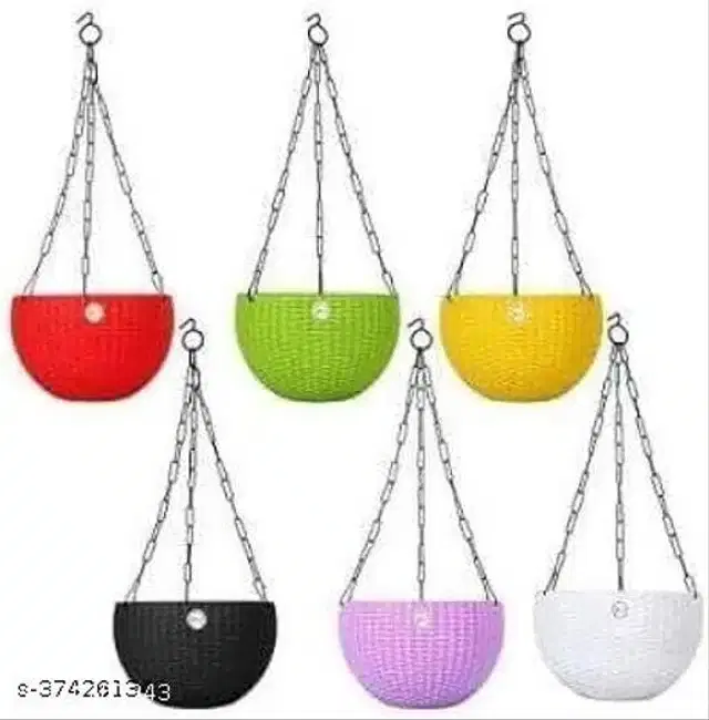 Hanging Flower Pots with Metal Chain, Multicolor, Pack of 6