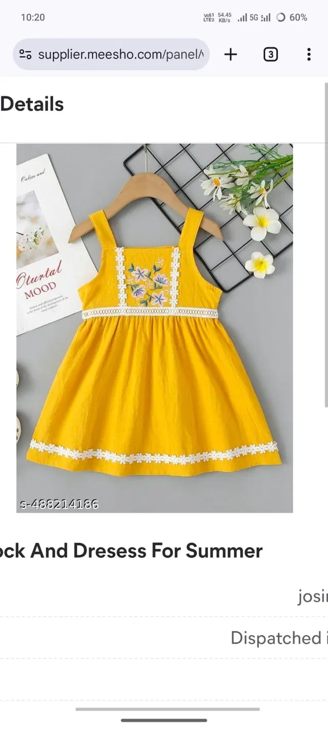 Rayon Printed Frocks for Girls, Yellow (3-4 Years)