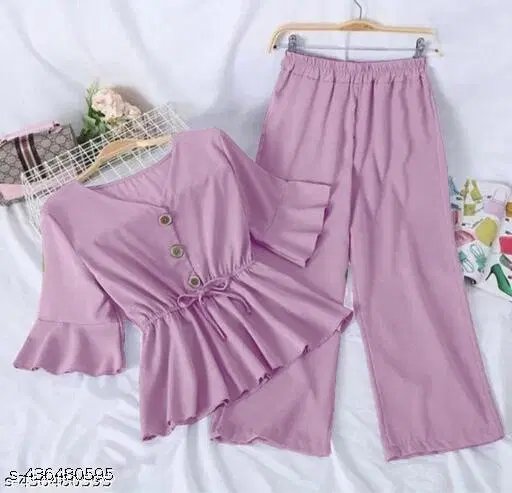 Polyester Solid Clothing Set for Girls, Pink (4-5 Years)