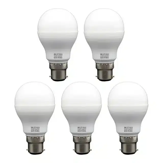 Plastic 9 Watt LED Bulb for Home, White, Pack of 5