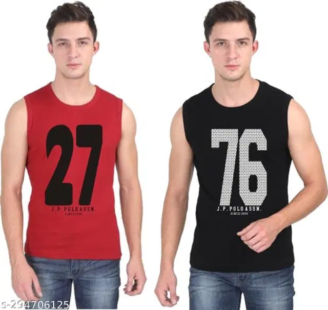 Cotton Vests for Men, Pack of 2 (Red & Black, L)