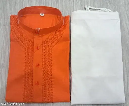 Cotton Solid Kurta Set for Men, Maroon & White (M)