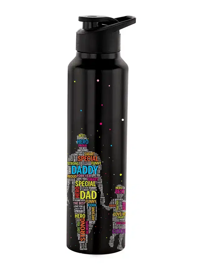 Stainless Steel Insulated Single Wall Water Bottle, Black, 1000 ml