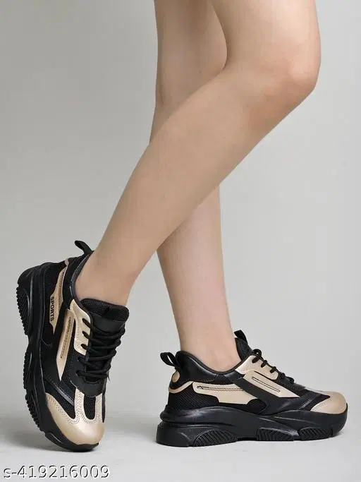 Solid Mesh Sneakers for Women (Black, IND-3)