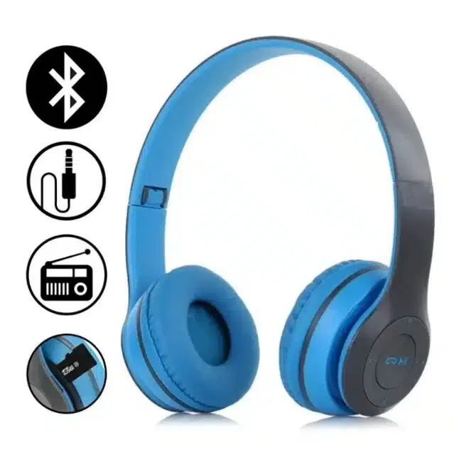 P47 Foldable Wireless Bluetooth Headphone with Mic & SD Card Support, Assorted